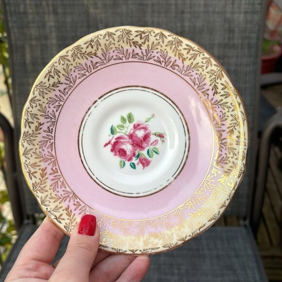 Royal Stafford Pink Tea Cup and Saucer, Pink Rose Gold Chintz Teacup and Saucer - Picture 10 of 10